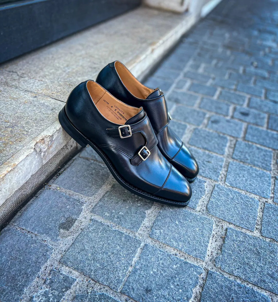 Crockett & Jones Lowndes Black City Sole Double Monk Strap in calf leather