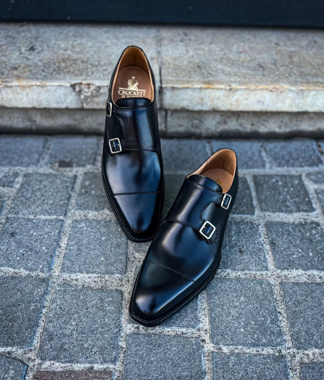Crockett & Jones Lowndes Black City Sole Double Monk Strap in calf leather, view 3