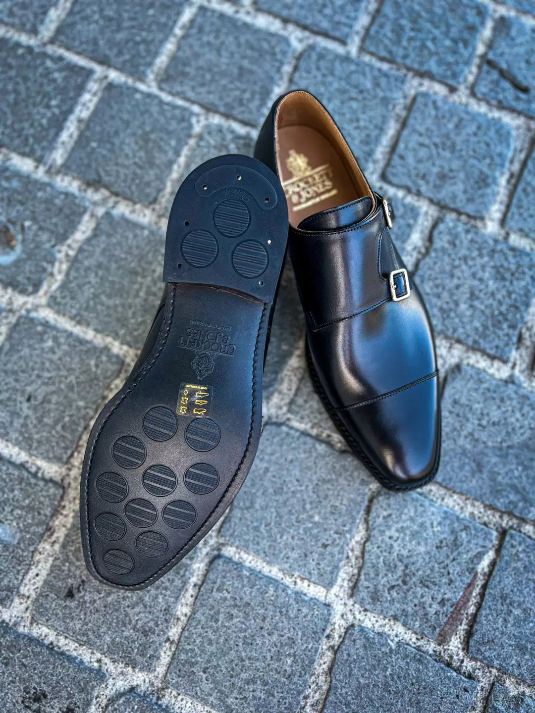 Crockett & Jones Lowndes Black City Sole Double Monk Strap in calf leather, view 2