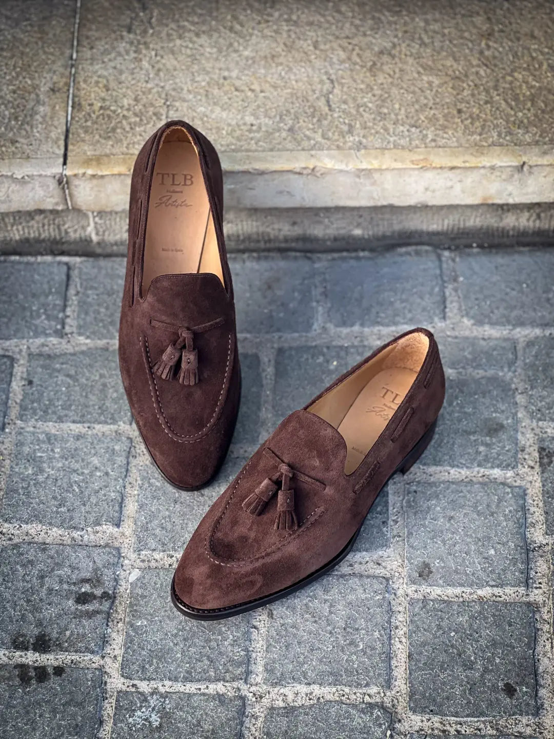 TLB Tassel Loafer Dark Brown Suede, view 3