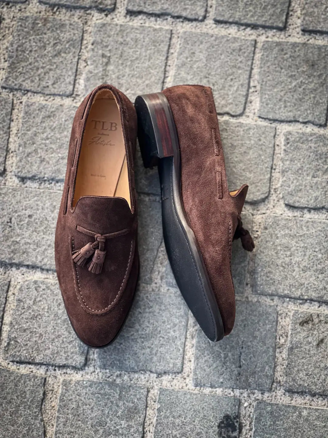 TLB Tassel Loafer Dark Brown Suede, view 2
