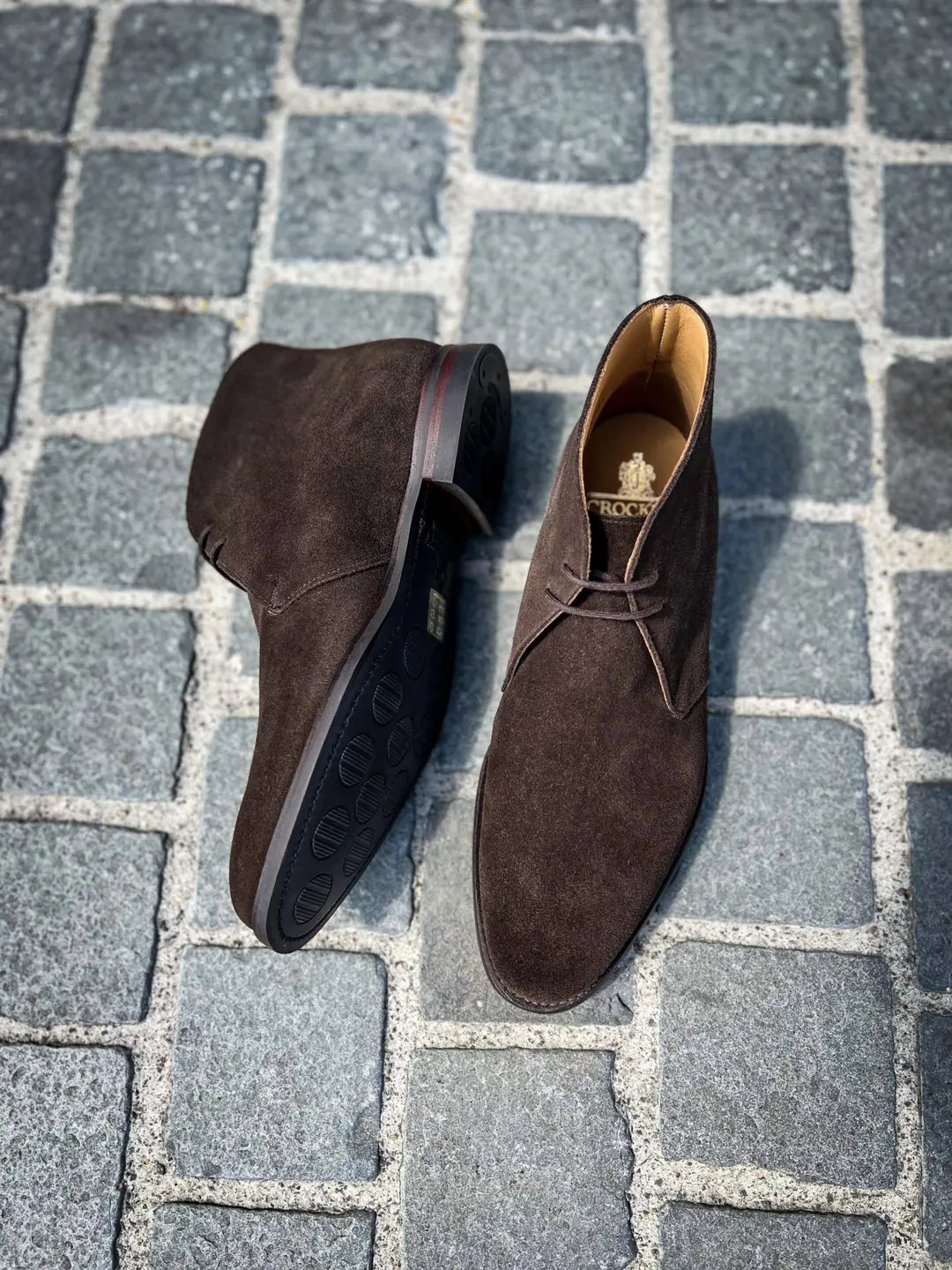 Crockett & Jones Upton Dark Oak Suede Chukka Boot, view 3