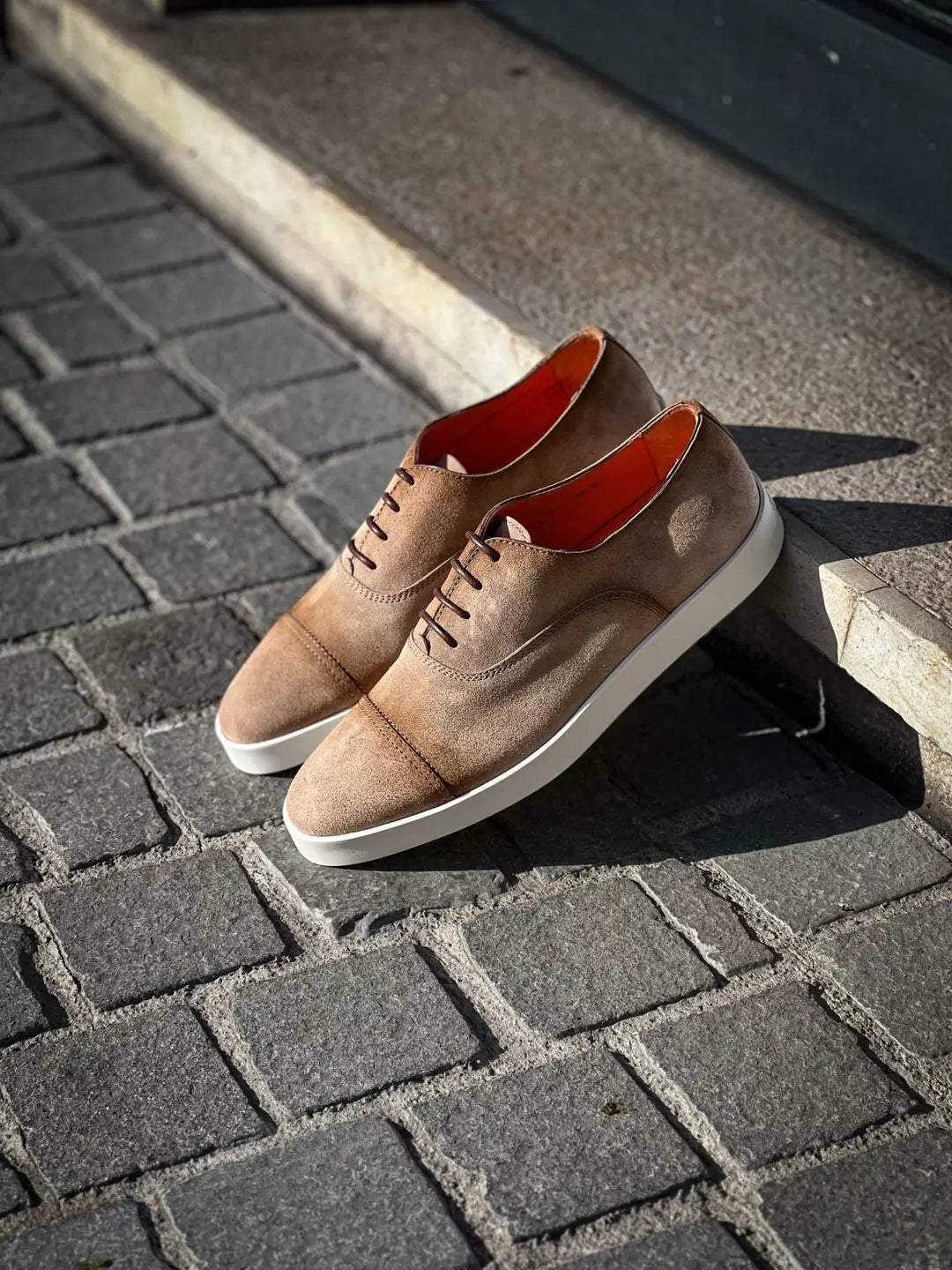 Santoni Casual Toe Cap Beige Suede Cap Toe Oxford, view 4