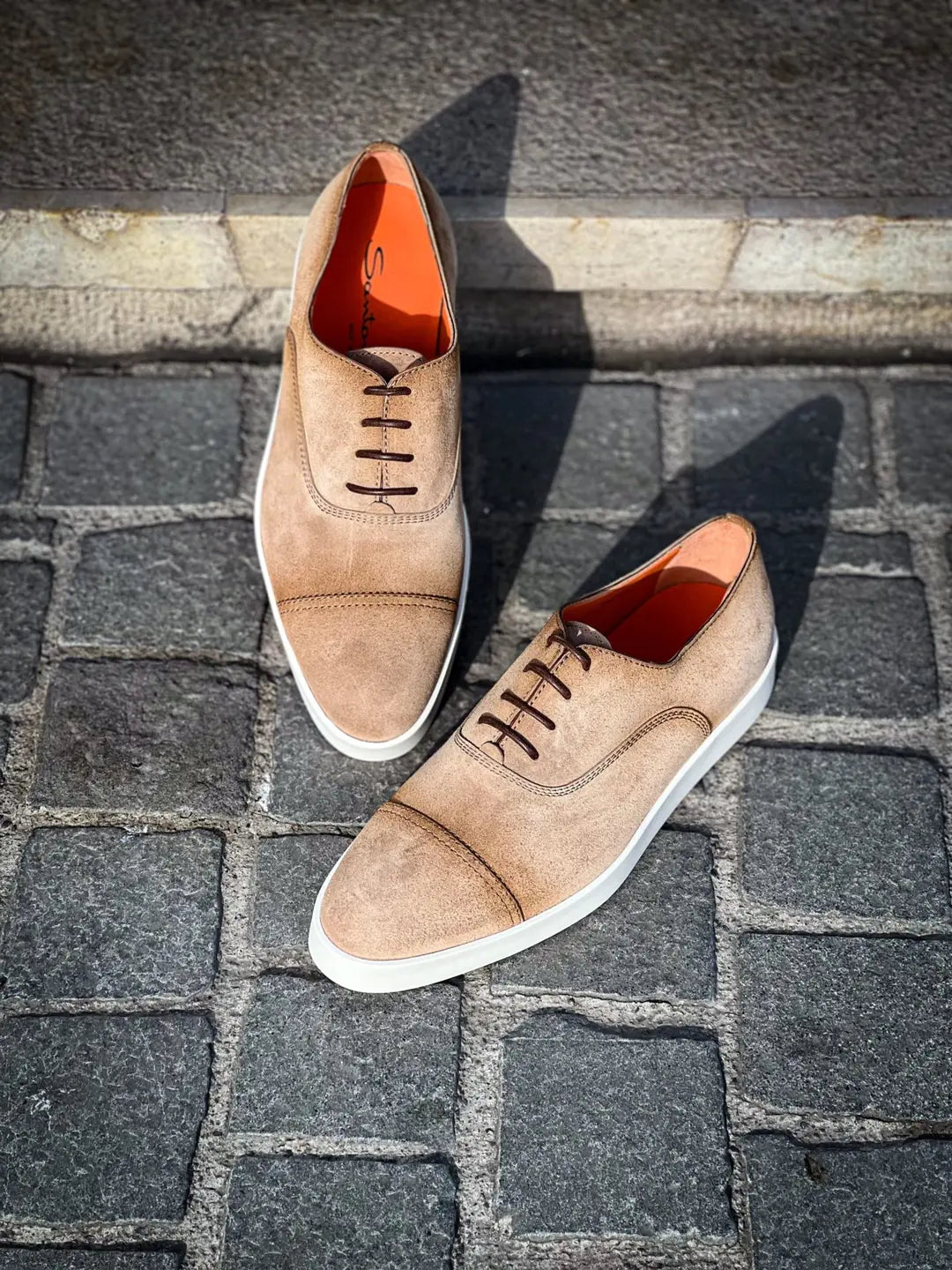 Santoni Casual Toe Cap Beige Suede Cap Toe Oxford, view 3