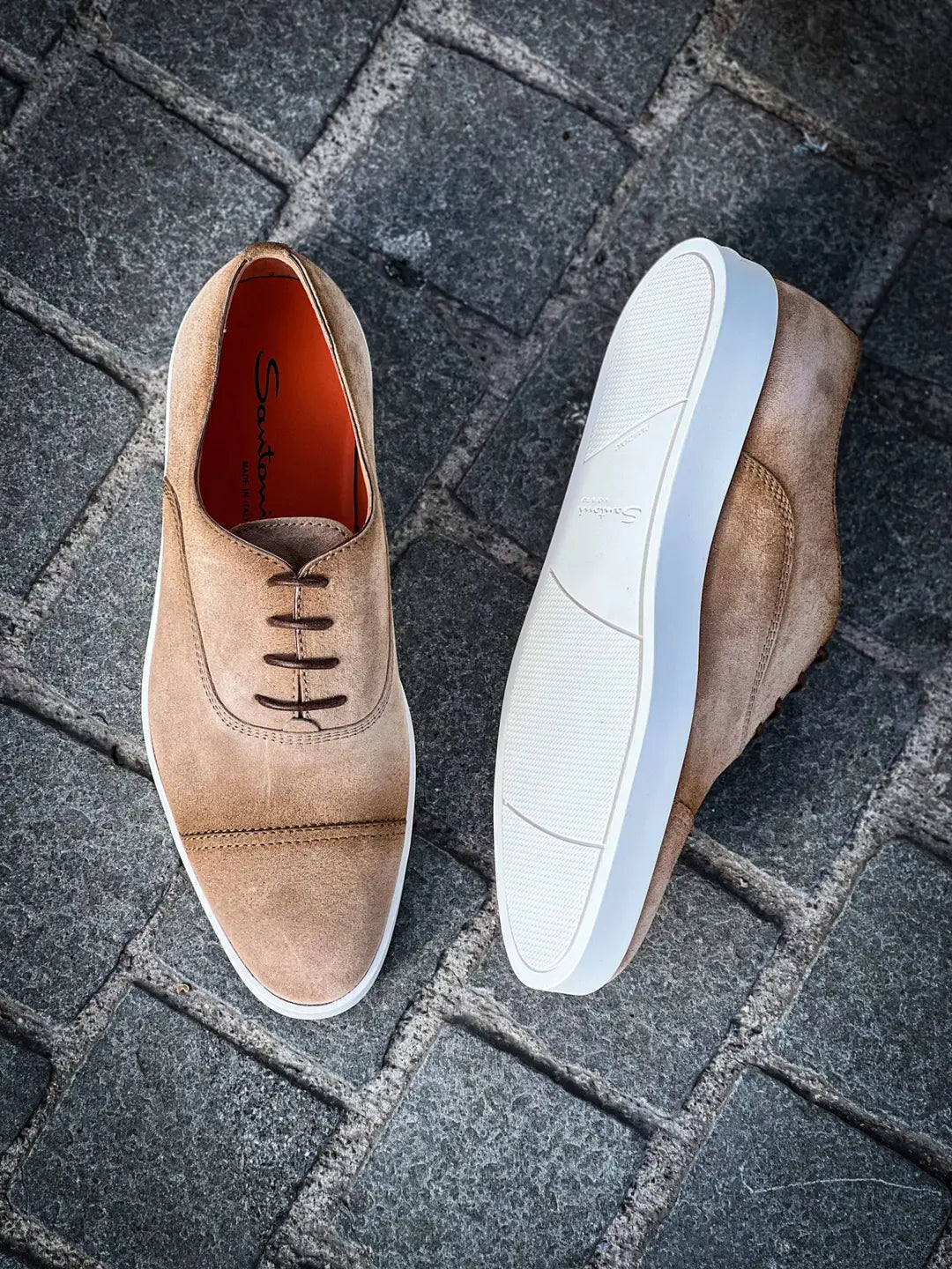 Santoni Casual Toe Cap Beige Suede Cap Toe Oxford, view 2