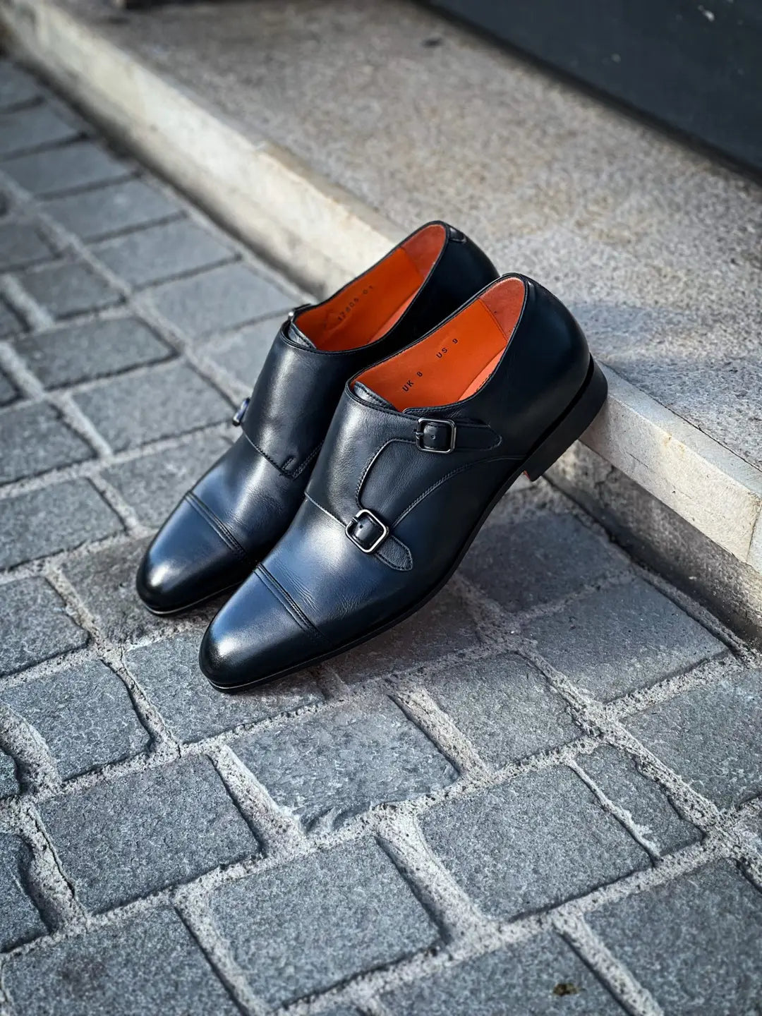 Santoni Flexi Double Buckle Black in calf leather, view 4