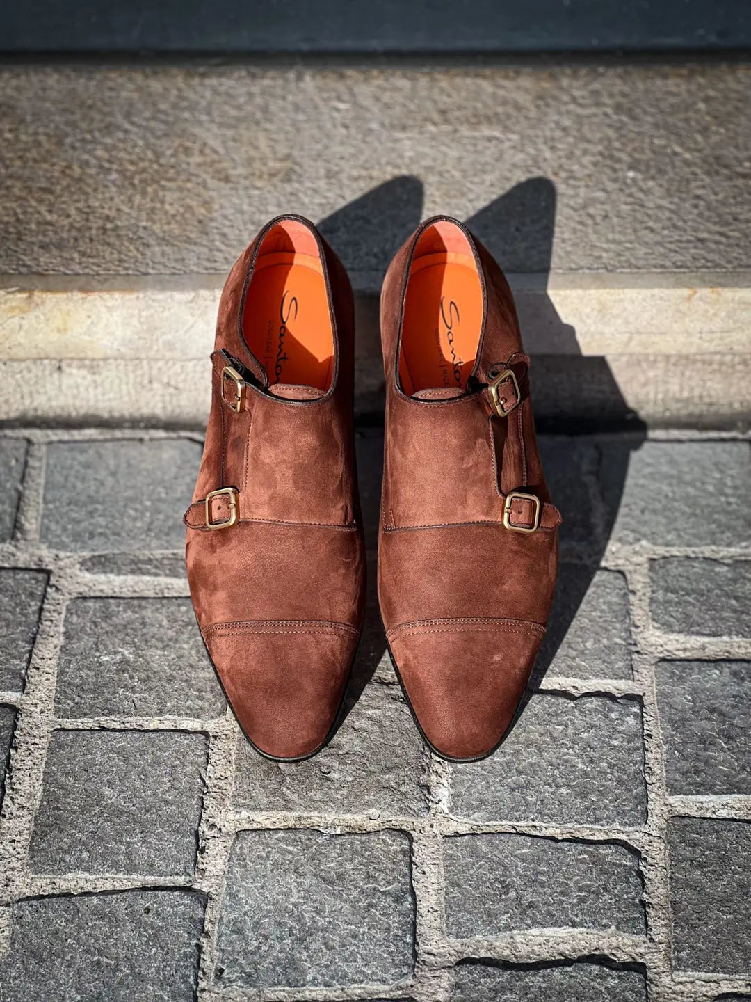 Santoni Flexi Double Buckle Brown Suede, view 5
