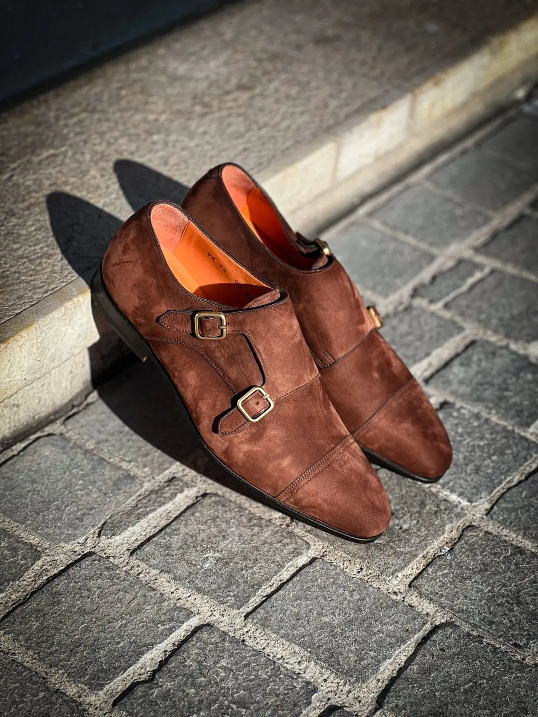 Santoni Flexi Double Buckle Brown Suede