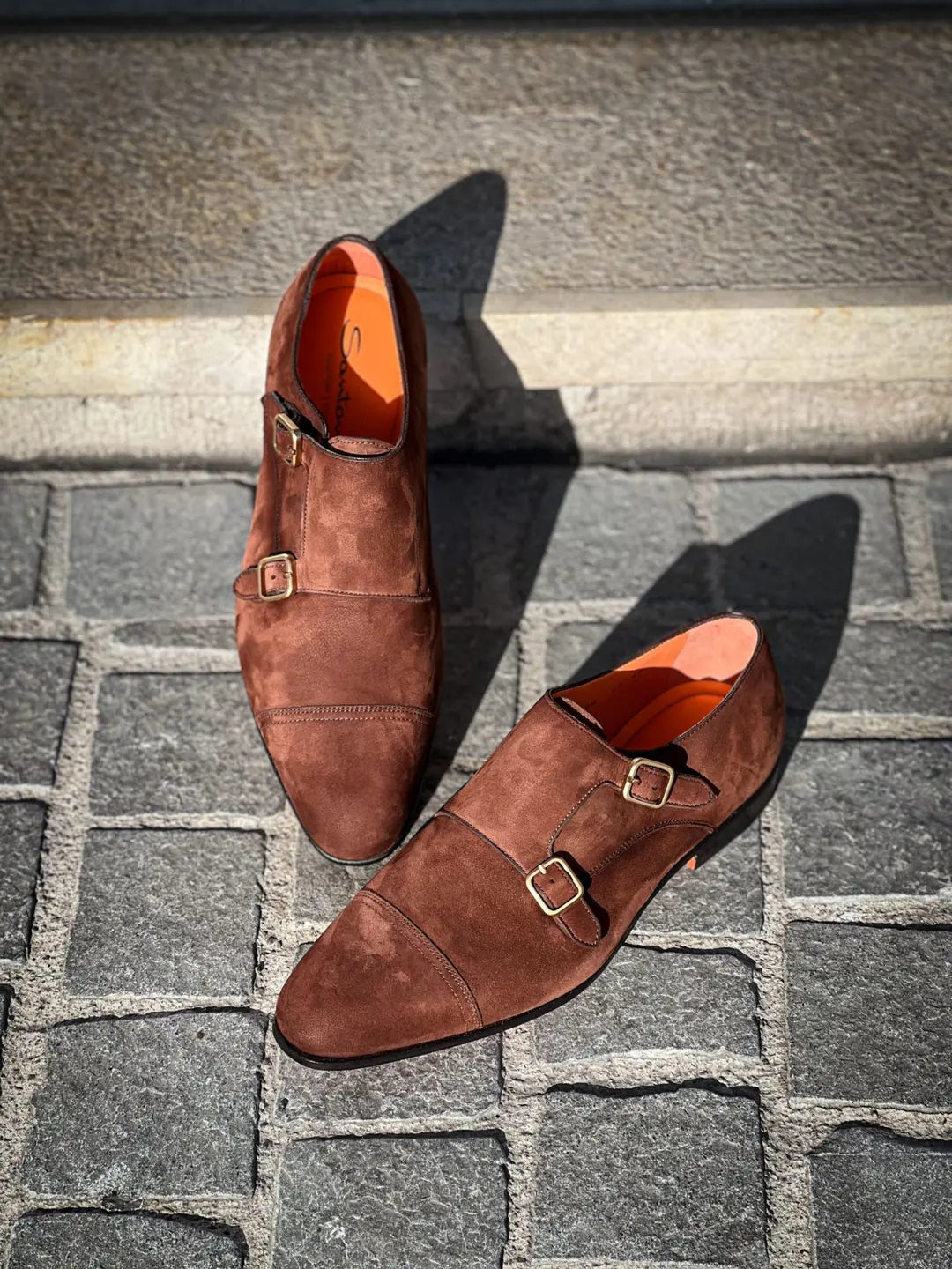 Santoni Flexi Double Buckle Brown Suede, view 3