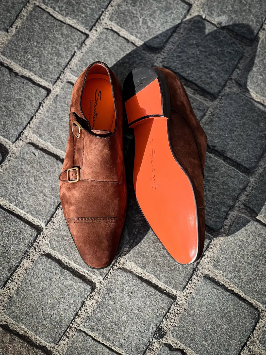 Santoni Flexi Double Buckle Brown Suede, view 2