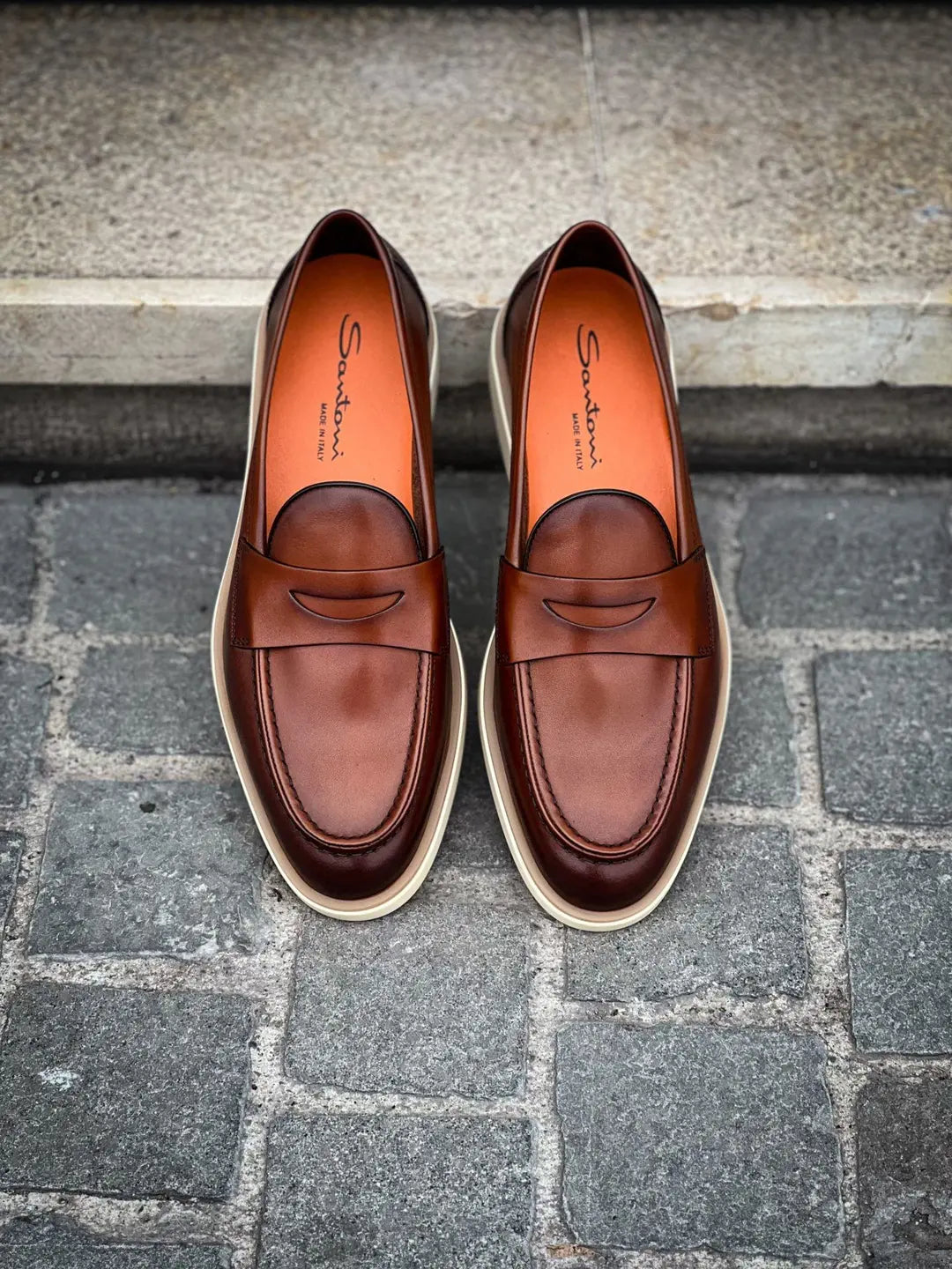 Santoni Chesnut Patine Mocc, view 5