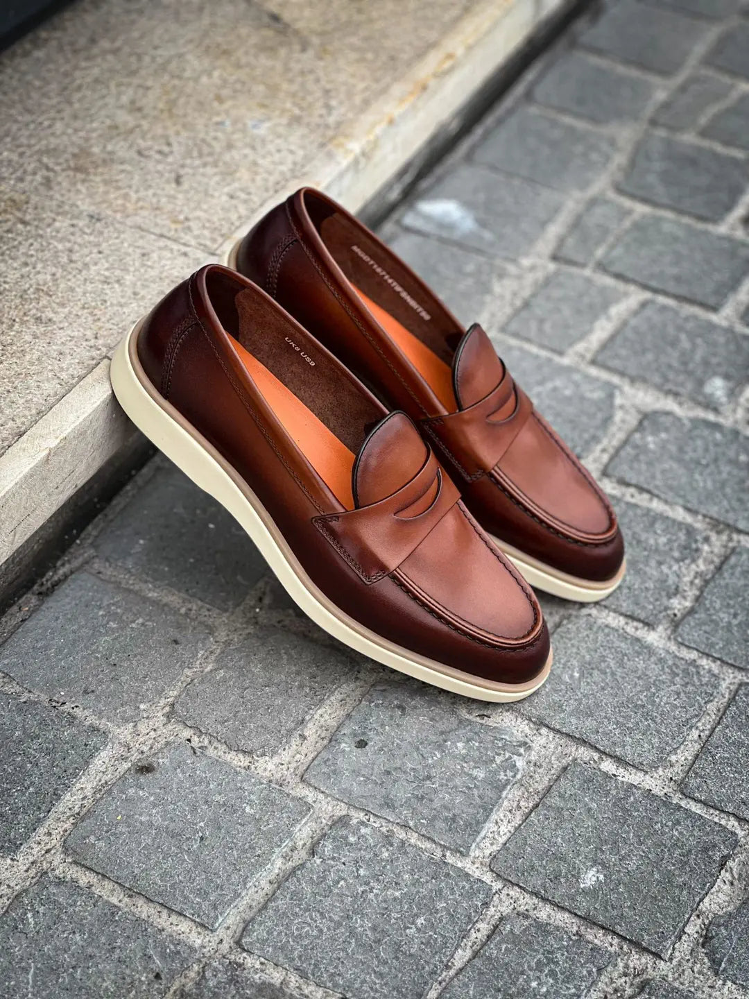 Santoni Chesnut Patine Mocc