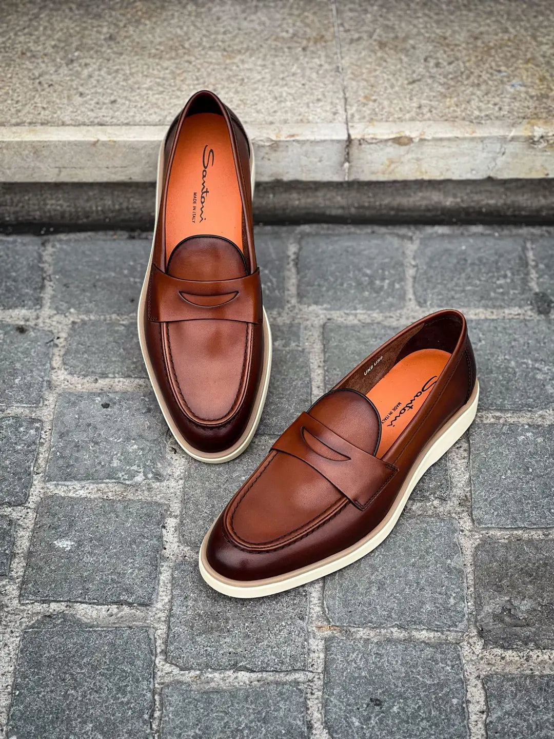 Santoni Chesnut Patine Mocc, view 3
