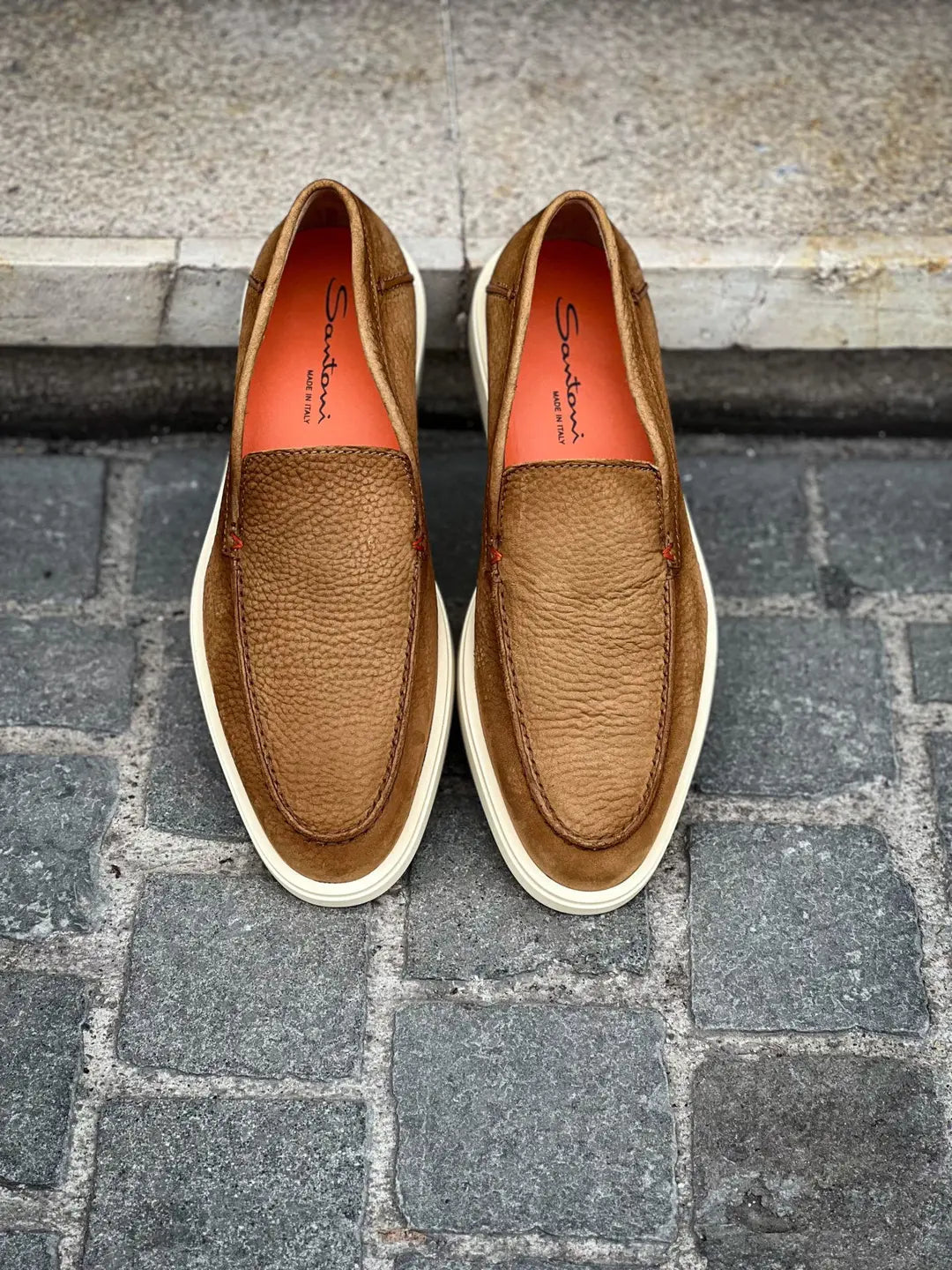 Santoni Slip On Loafer Tobacco Suede, view 5