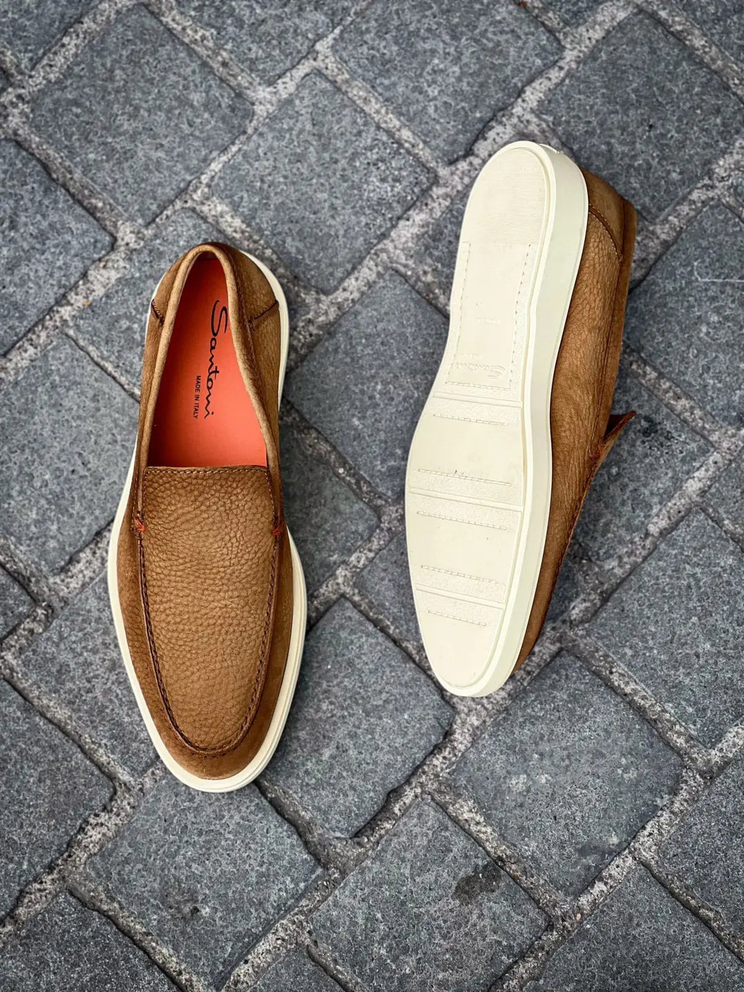Santoni Slip On Loafer Tobacco Suede, view 2