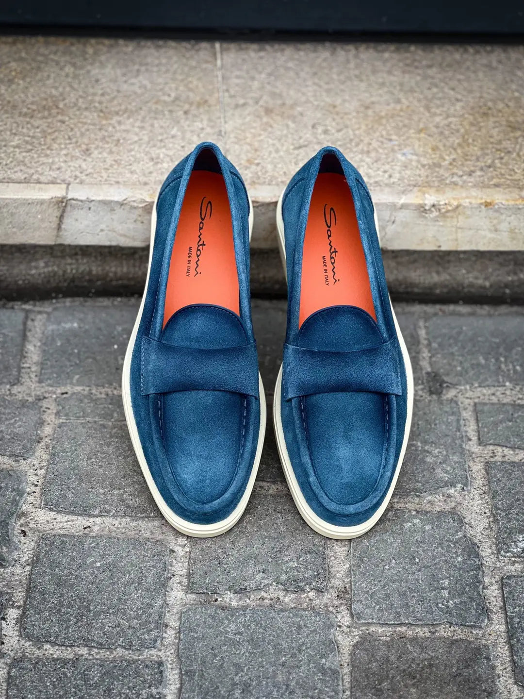 Santoni Apron Blue Suede Mocassin, view 5