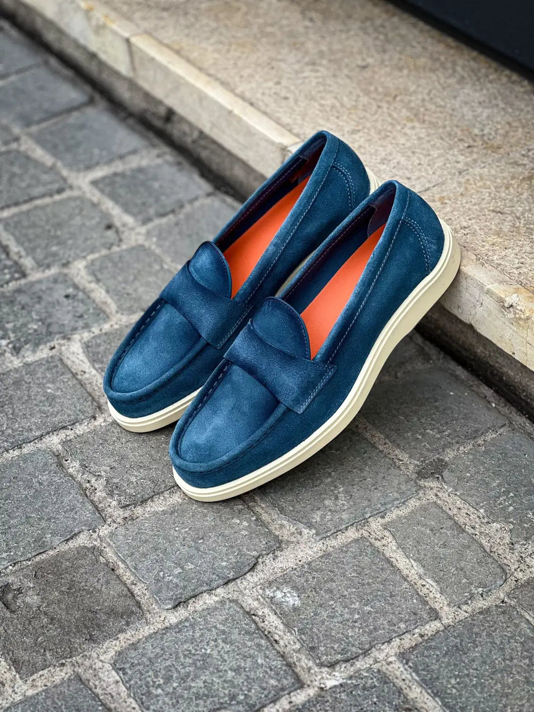 Santoni Apron Blue Suede Mocassin, view 4