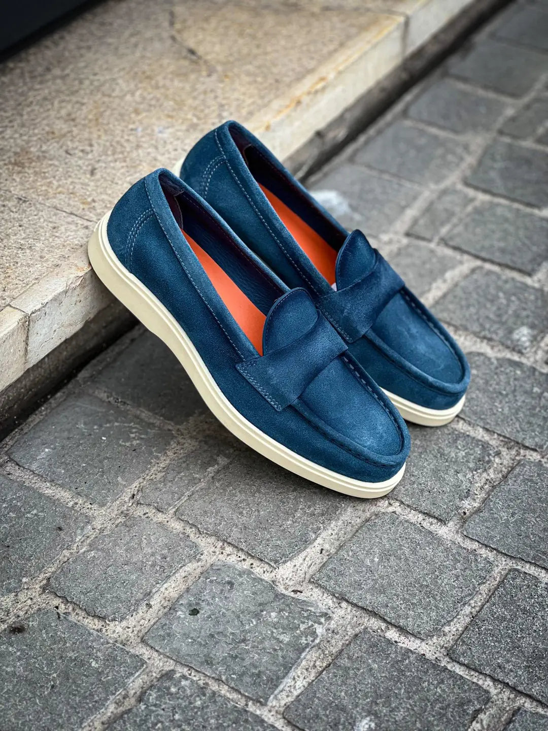 Santoni Apron Blue Suede Mocassin
