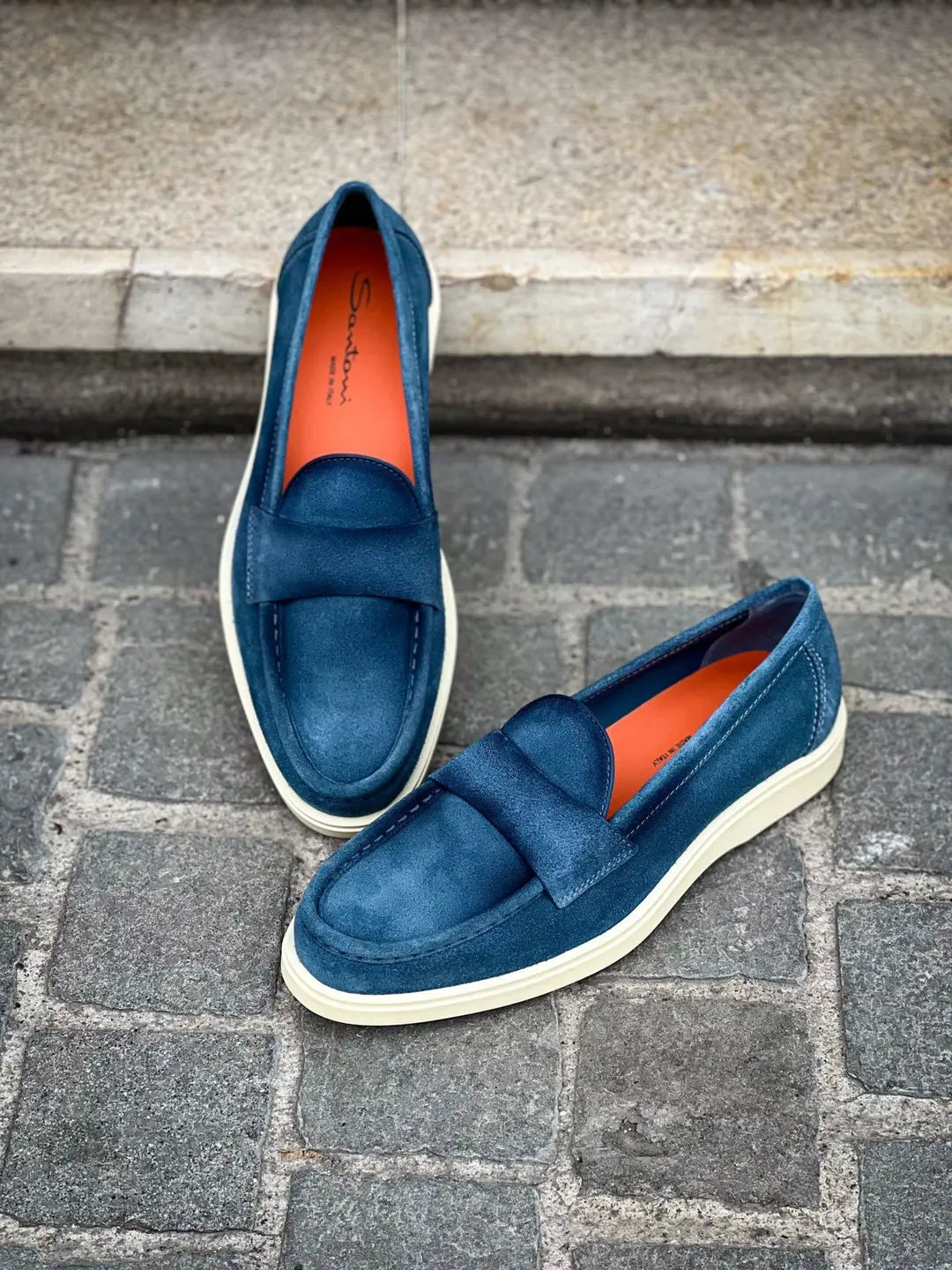 Santoni Apron Blue Suede Mocassin, view 3