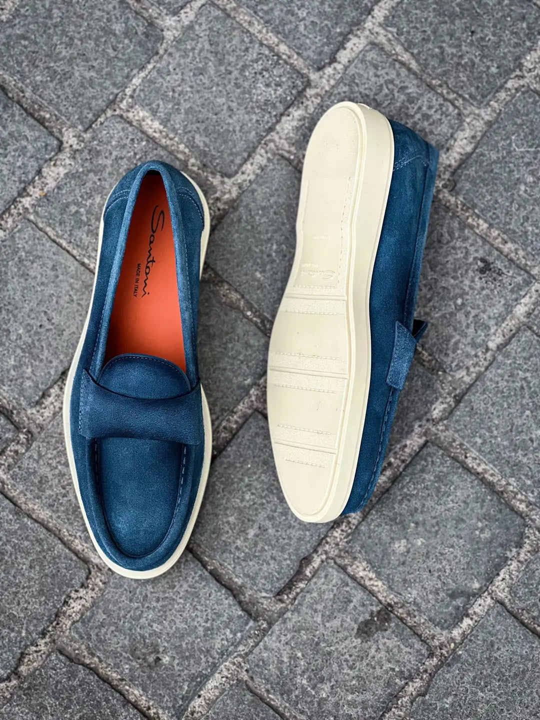 Santoni Apron Blue Suede Mocassin, view 2