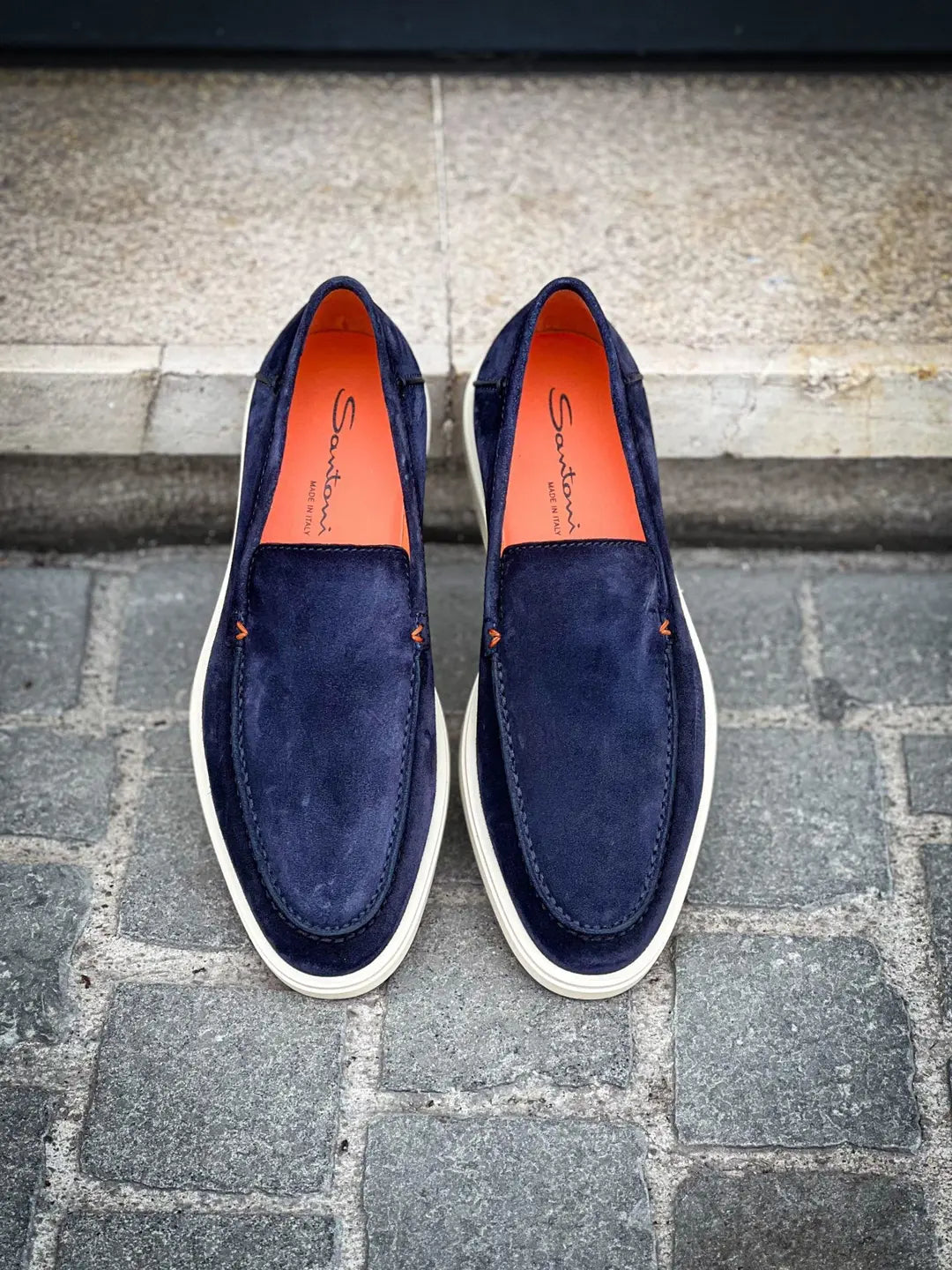 Santoni Slip On Loafer Navy Suede, view 5