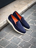 Santoni Slip On Loafer Navy Suede