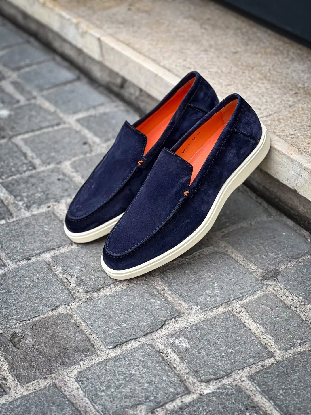 Santoni Slip On Loafer Navy Suede, view 4