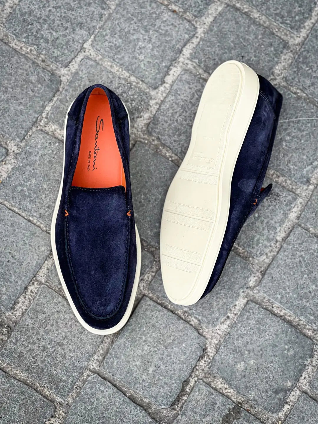 Santoni Slip On Loafer Navy Suede, view 2