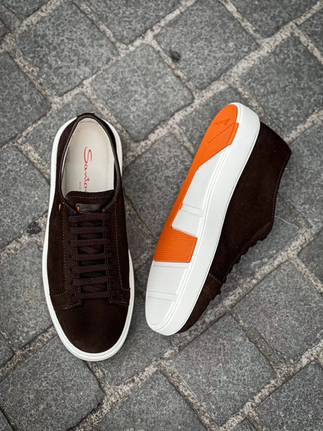 Santoni Dark Brown Suede Trainer, view 2