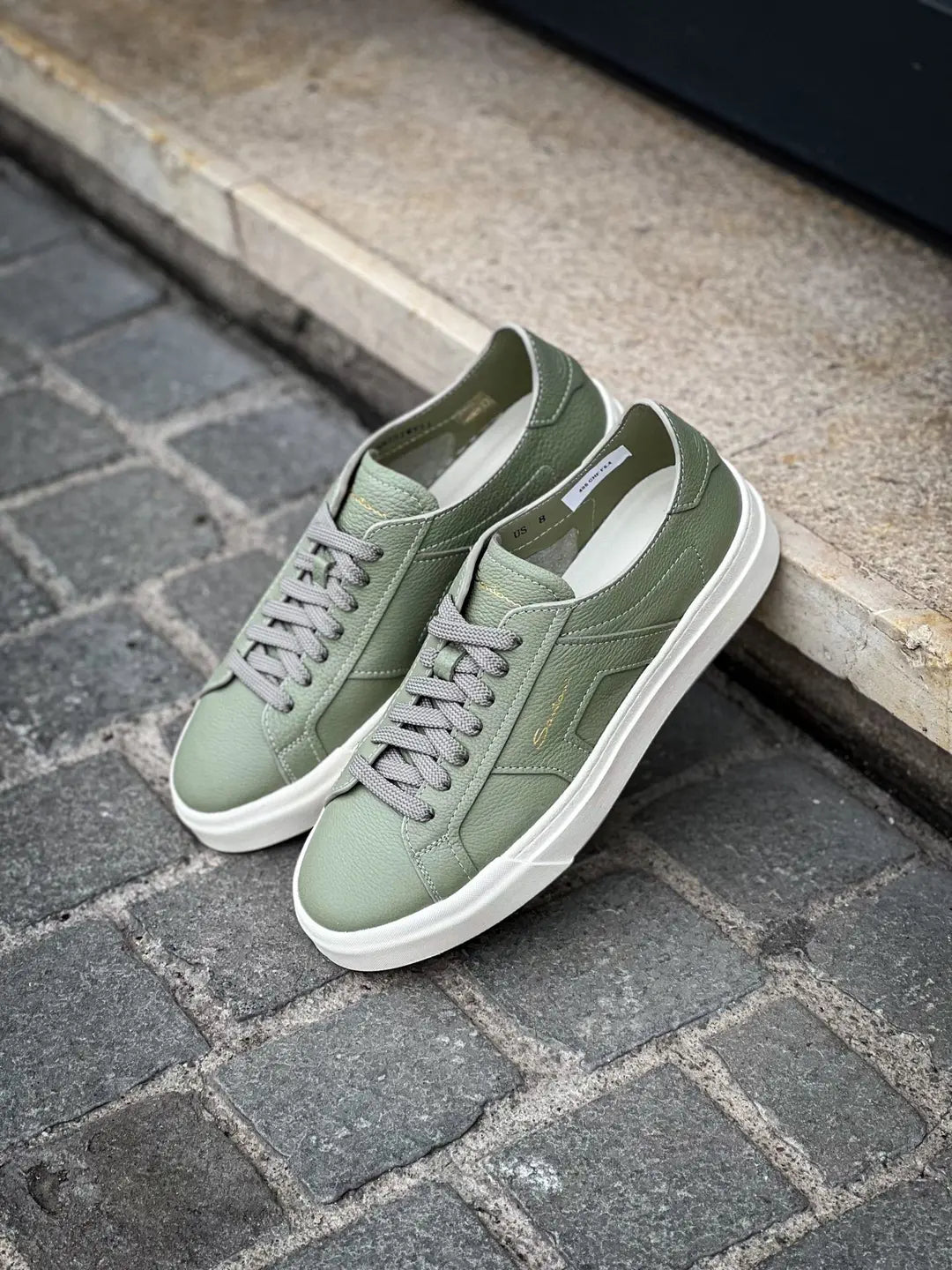 Santoni DBS Trainer Light Green in Scotch grain leather, view 5