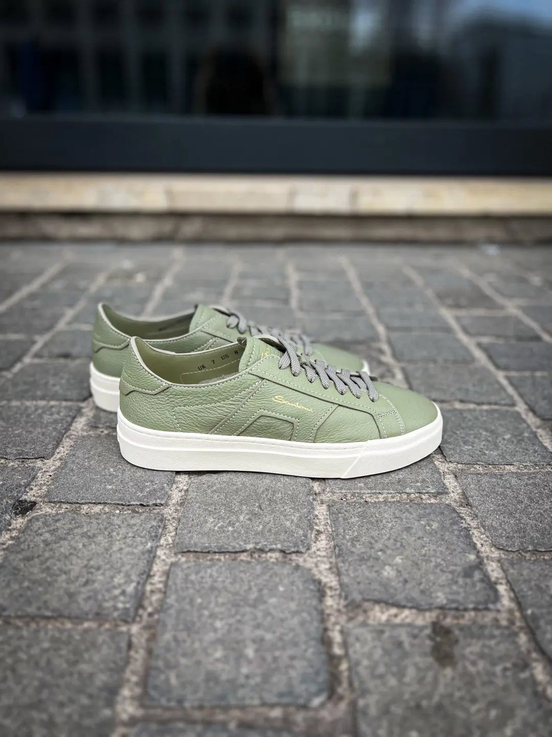 Santoni DBS Trainer Light Green in Scotch grain leather, view 2