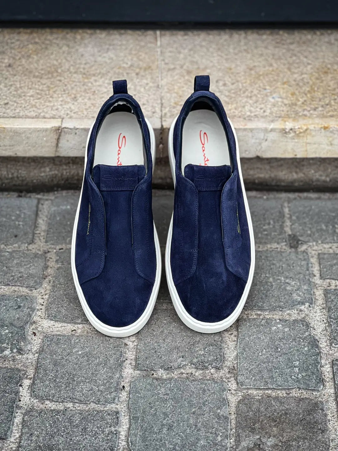 Santoni Slip On Sneakers Navy Suede, view 5