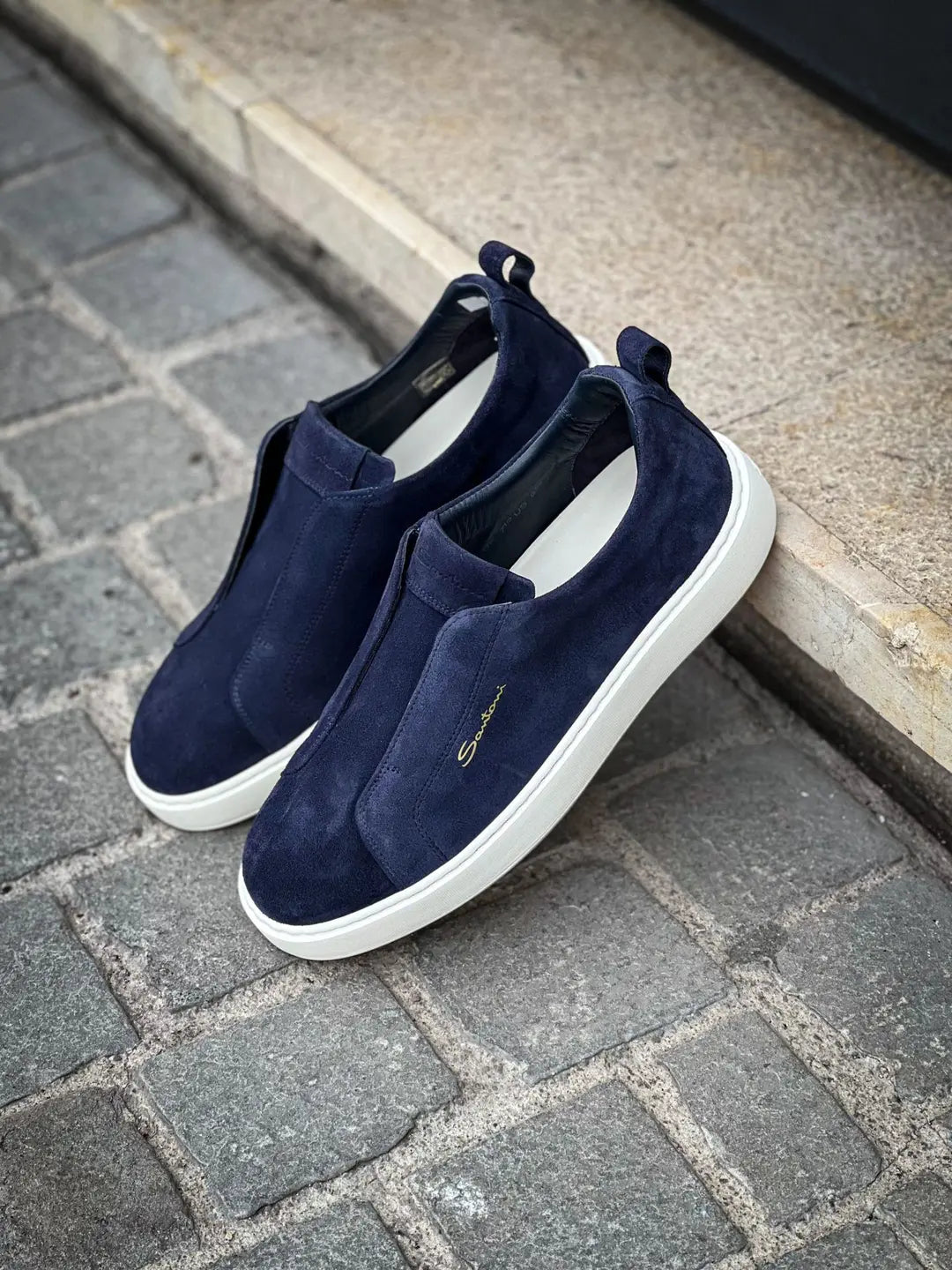 Santoni Slip On Sneakers Navy Suede, view 4