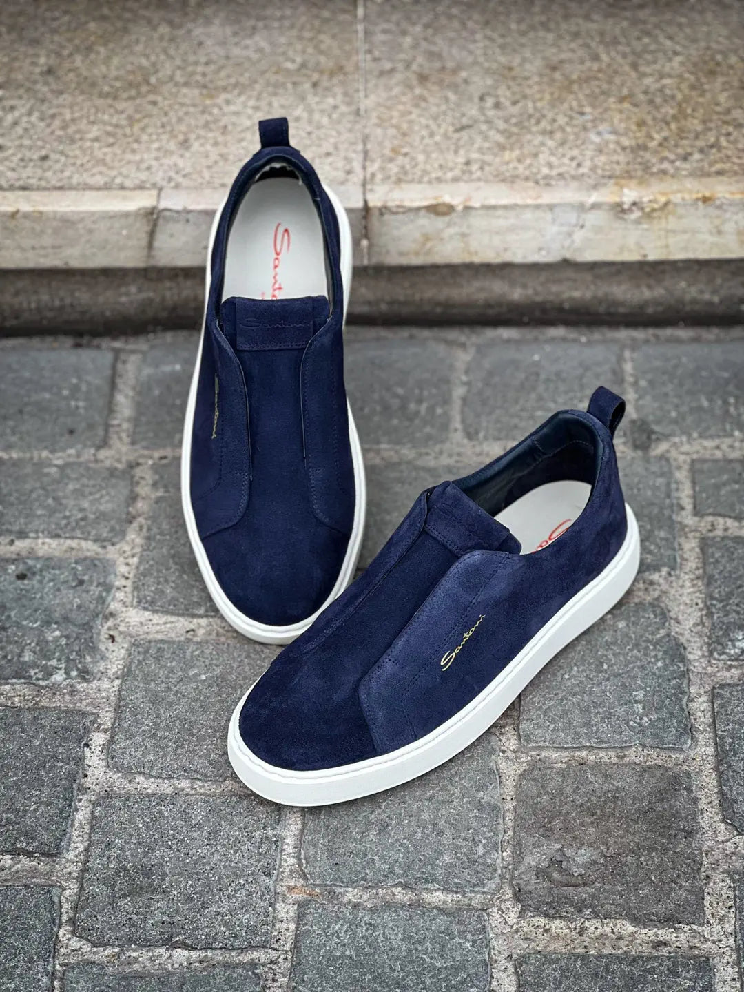 Santoni Slip On Sneakers Navy Suede, view 3