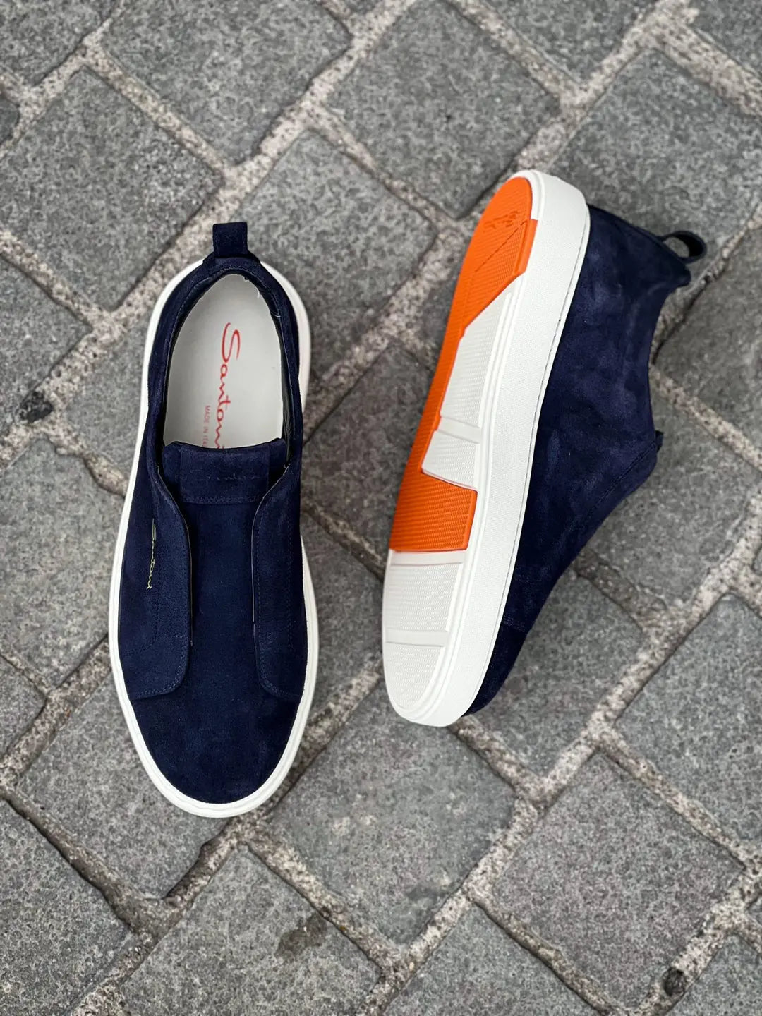 Santoni Slip On Sneakers Navy Suede, view 2