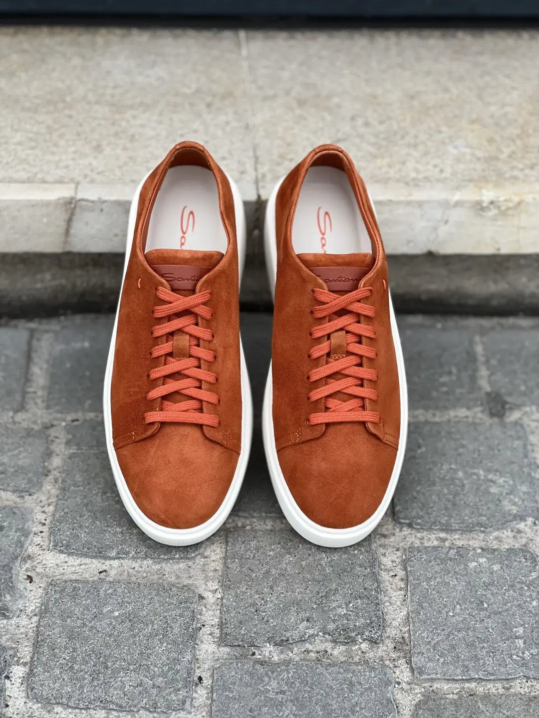 Santoni Orange Suede Trainer, view 5