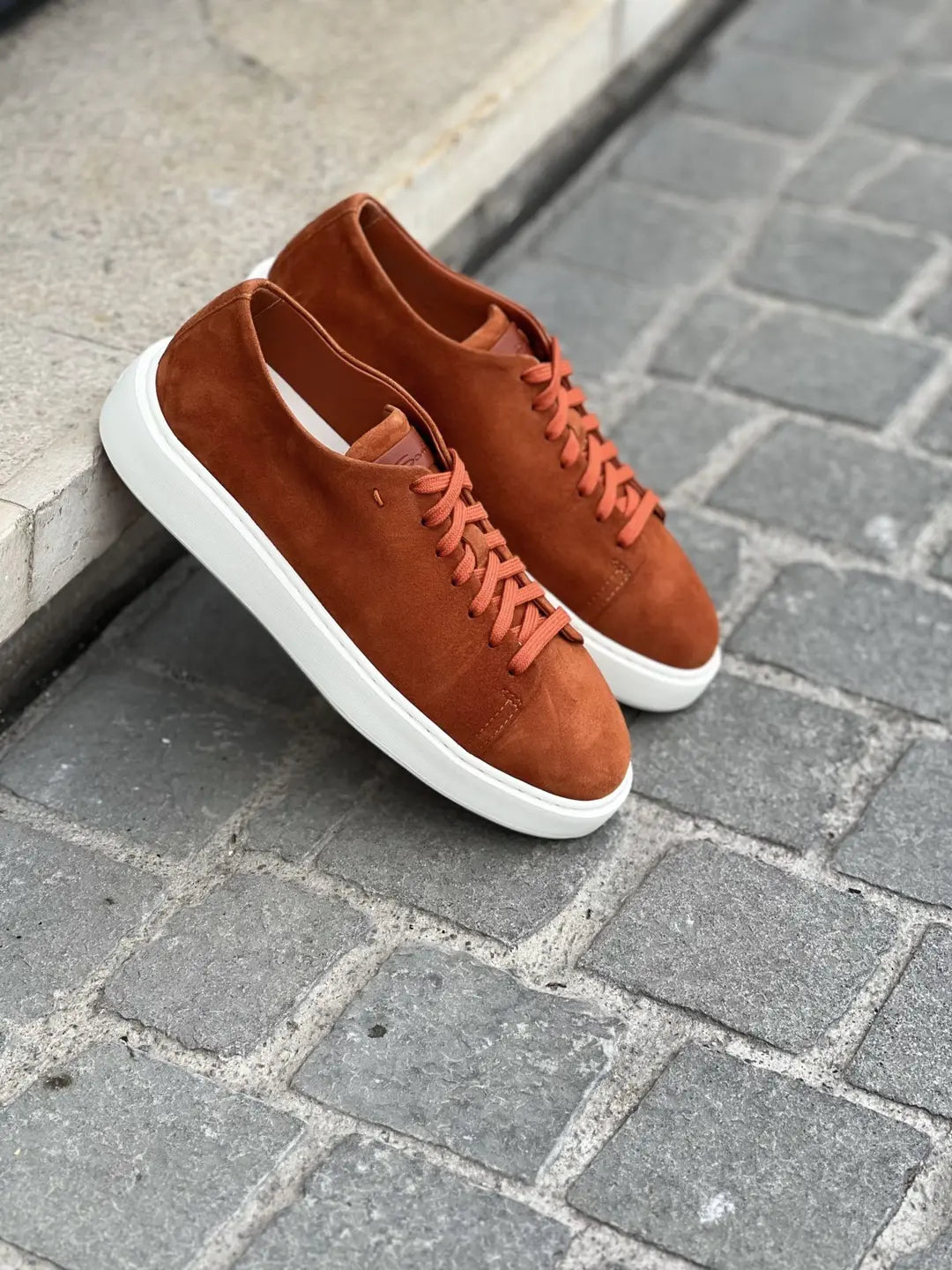 Santoni Orange Suede Trainer