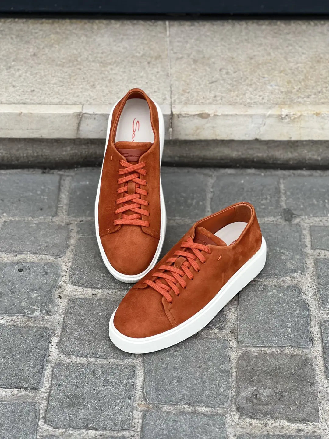 Santoni Orange Suede Trainer, view 3