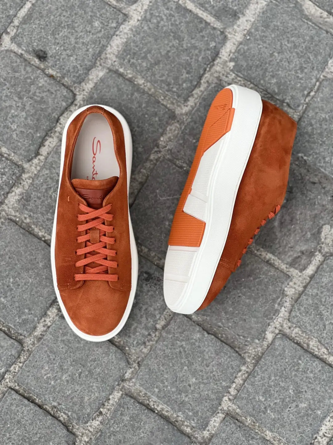 Santoni Orange Suede Trainer, view 2
