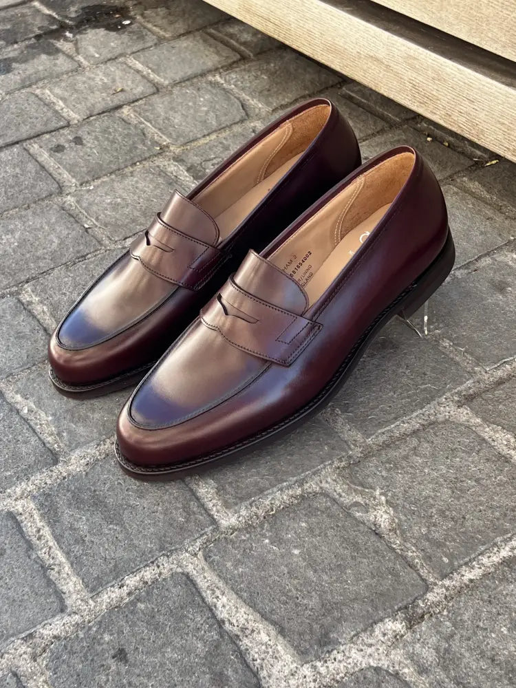 Crockett & Jones Grantham Burgundy Penny Loafer in calf leather, view 3