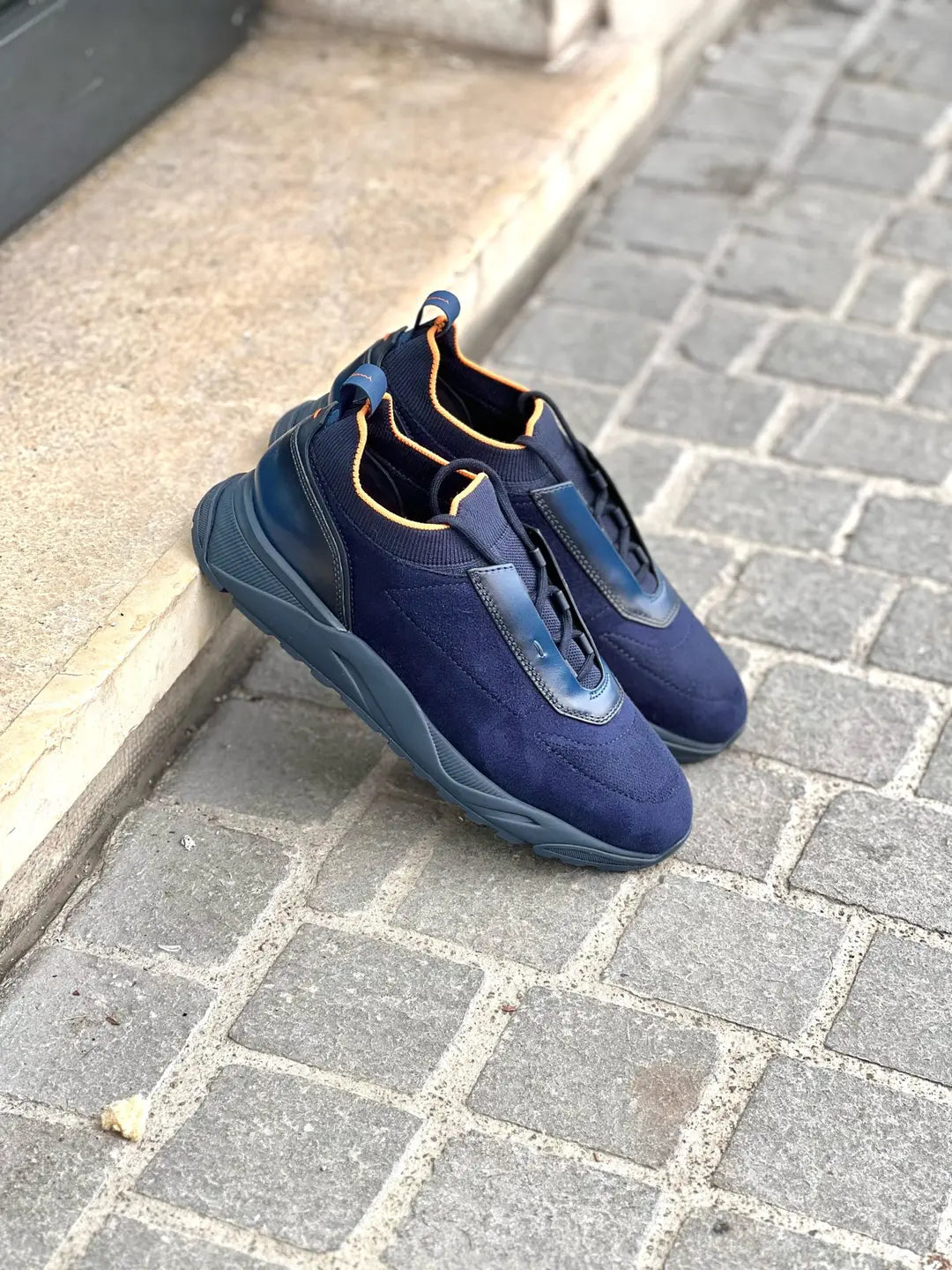 Santoni Sneakers Sock Navy Suede