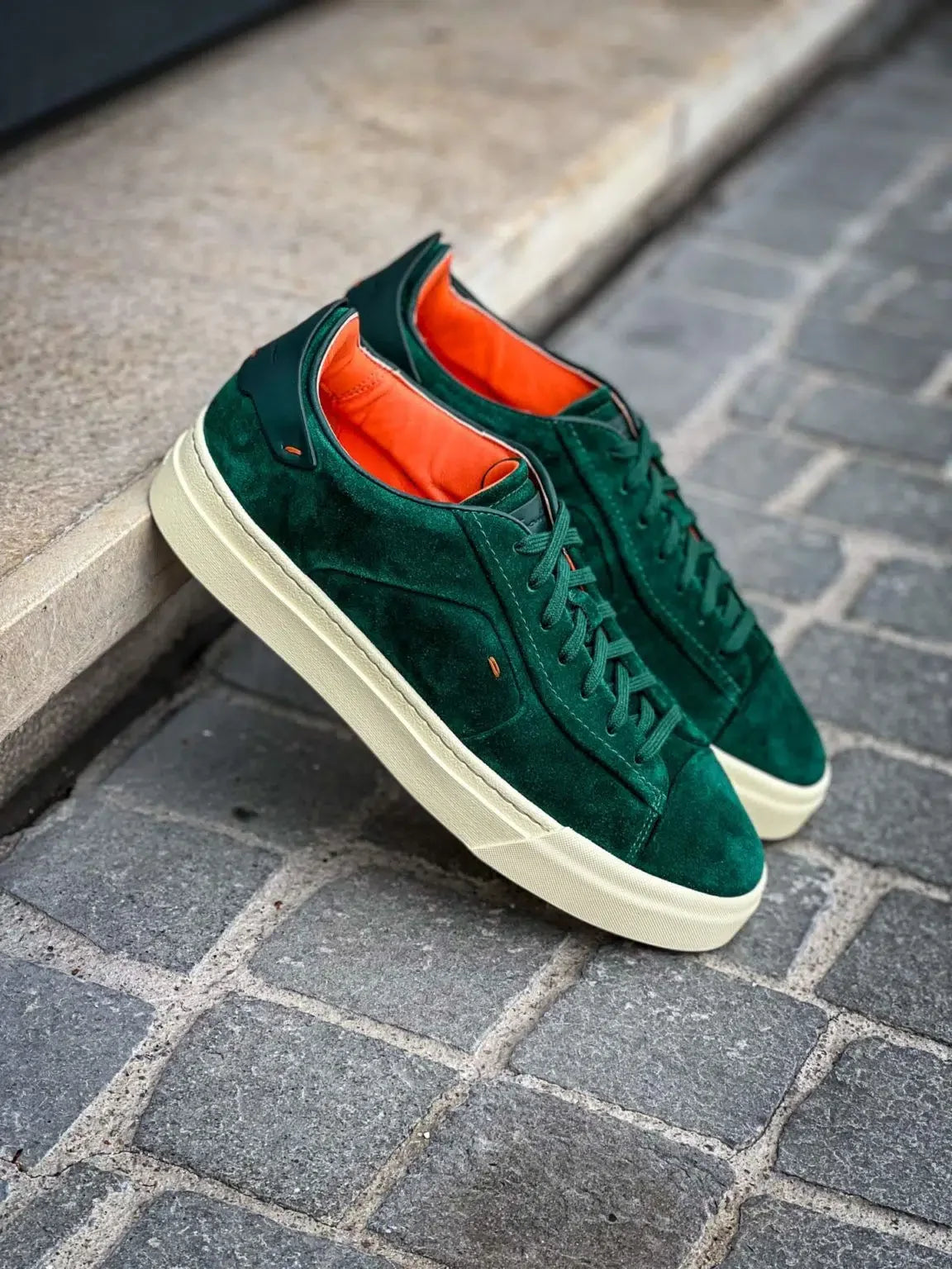 Santoni Trainer Forest Green Suede, view 4