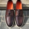 Santoni Boat Shoe Dark Brown Leather - Image 2