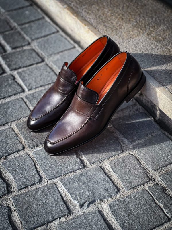 Santoni Brown Leather Mocassin - Image 4