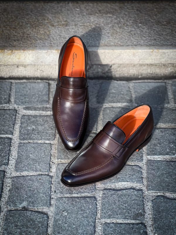 Santoni Brown Leather Mocassin - Image 3