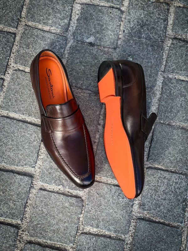 Santoni Brown Leather Mocassin - Image 2