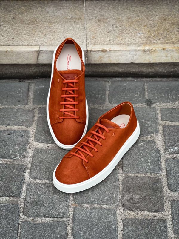 Santoni Femme Basket Veau Velours Orange – Image 4