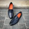 Santoni Navy Leather Mocassin - Image 5