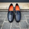 Santoni Navy Leather Mocassin - Image 2