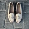 Santoni Tassel Loafer Beige Leather
